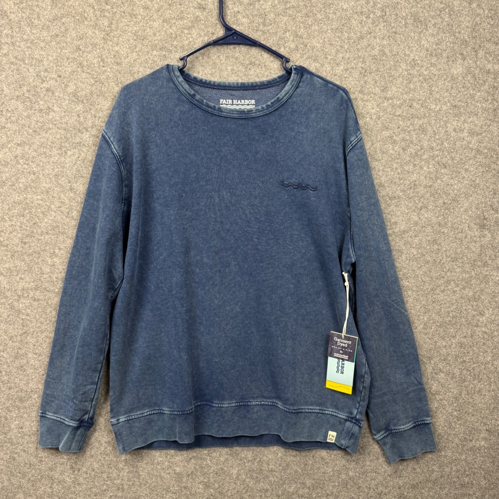 Fair Harbor Mens Saltaire Crewneck Sweatshirt Navy Blue Garment‎ Dyed Size M